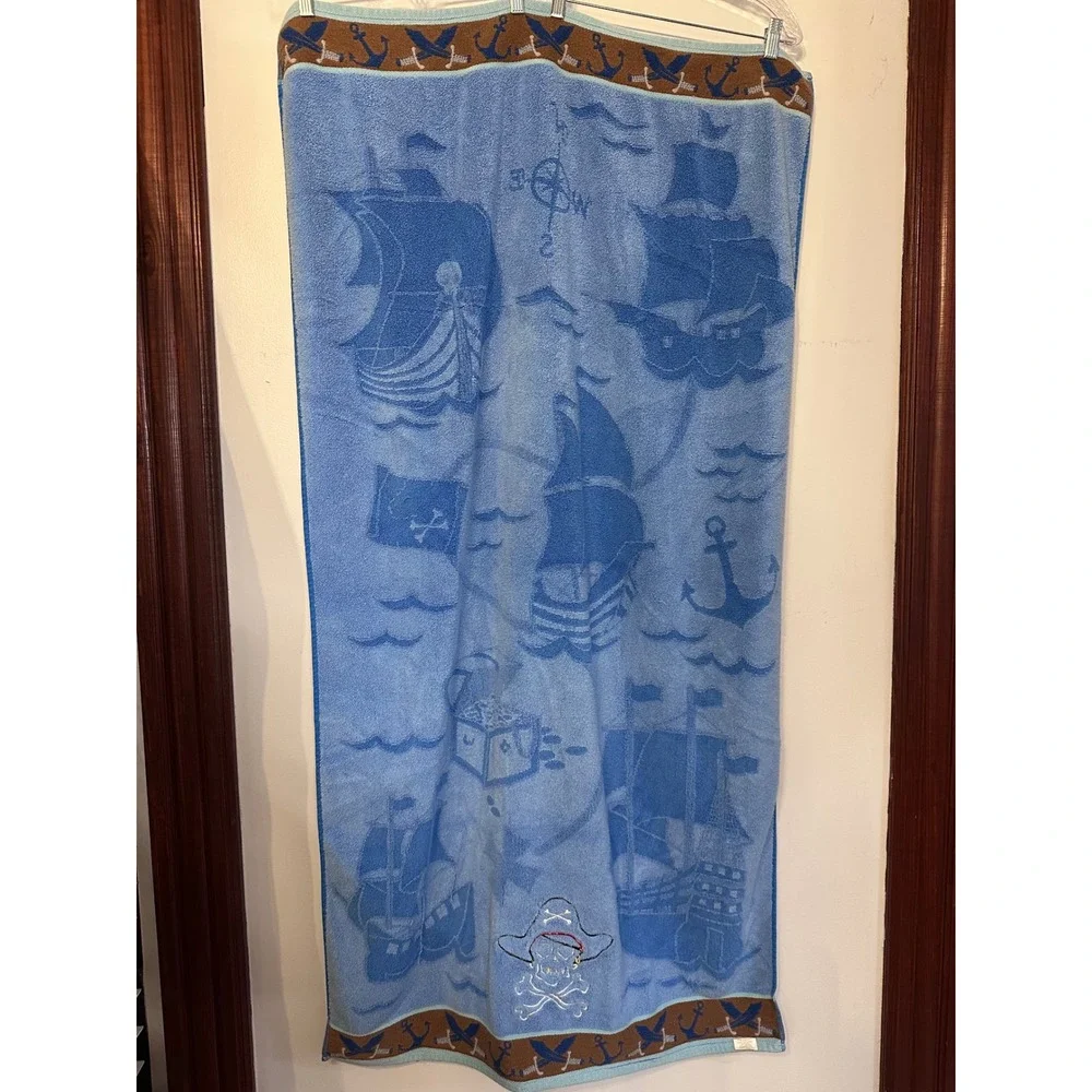 Target Kids Blue Pirate Ship Skull Crossbones Cotton Beach Towel 28x50 2008